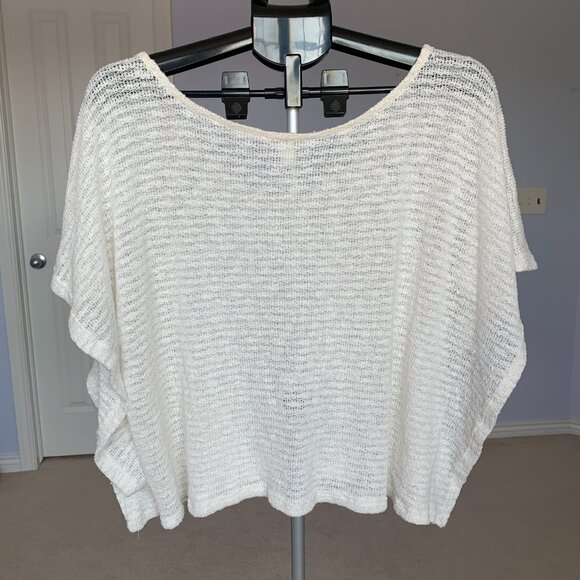 Maimi Boxy Tee Top Blouse Cream Beige Crochet Oversized Floral V neck Knit Sz S - Picture 4 of 10